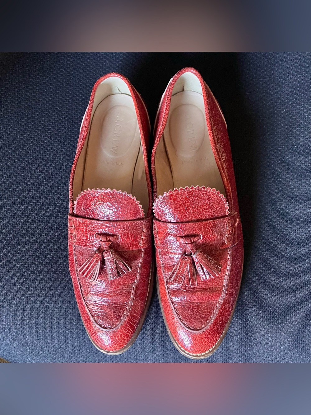 J. Crew Crackled leather Academy loafers with tassels